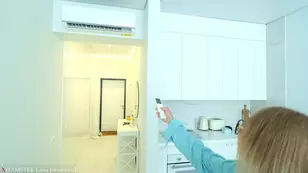 Beautiful Asian girl with blue eyes puts up with a rough fuck in college