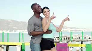 A beautiful Russian Kira Queen has her throat ravished by a black man