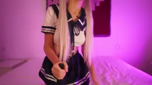 A blondie on the webcam with a zoom on the bollock