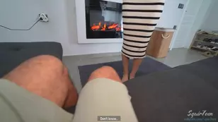 A step mom wears only her underwear in a POV close up