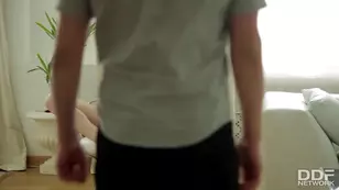 Hot Russian girl gave the guy a blowjob and took it hard on the chair