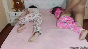 An appetizing girl is having fun with her young uncle in a steamy threesome