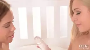 Girlfriends Satin Bloom and Tracy Lindsay in hot lesbian action