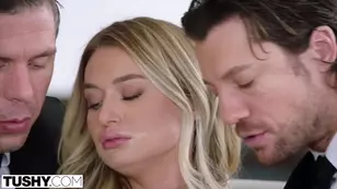 Beauty Natalia Starr craves sex with her ex boyfriend getting a thrilling double penetration in a reverse cowgirl position