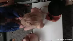 Grandma is being punished in the back room for shoplifting