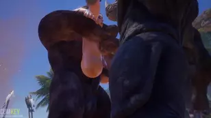 Bulldocker is fucking three sexy girls with big nipples