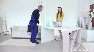 An old rich smart European gentleman enjoys a young girl