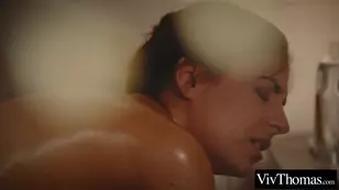 A hot massage for two lesbians in their new apartment featuring intense play