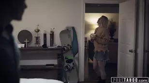 Beautiful blonde with big boobs seduces step son in steamy scene