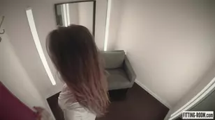 A fit pretty girl masturbating and posing in an exciting scenario in the changing room