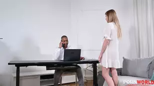 A hot blonde stood by her husband while he got intimate with his colleague