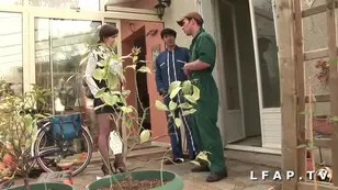 An amateur student from France has a threesome with a girl and a fixer