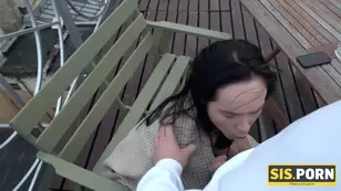 A beautiful girl seduces her friend in the bathroom and licks his hard cock