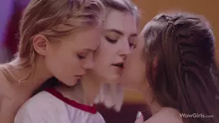 A little blonde has fun with her friend in pantie