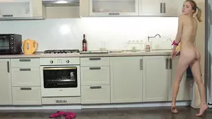 Pigtailed Amour Angels in stockings enjoys a solo session in p