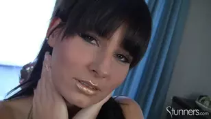 Smiley brunette Stacy Da Silva plays with toys in a steamy p scene