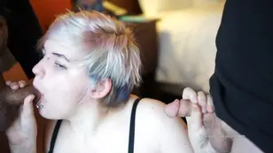 Hot cum on the face of Maxine Raye in a great gangbang video