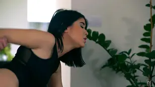 A sexy European girl has sex with her guy friend on the couch