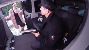 A lovely blonde woman from Ukraine gets fucked hard in the back of a taxi