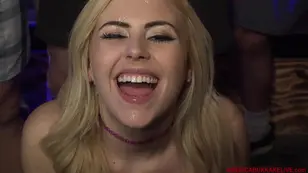 A beautiful blonde has sex with guys live on camera