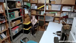Skinny blond teen Lexi Lore gets punished for shop lifting in a backroom scene